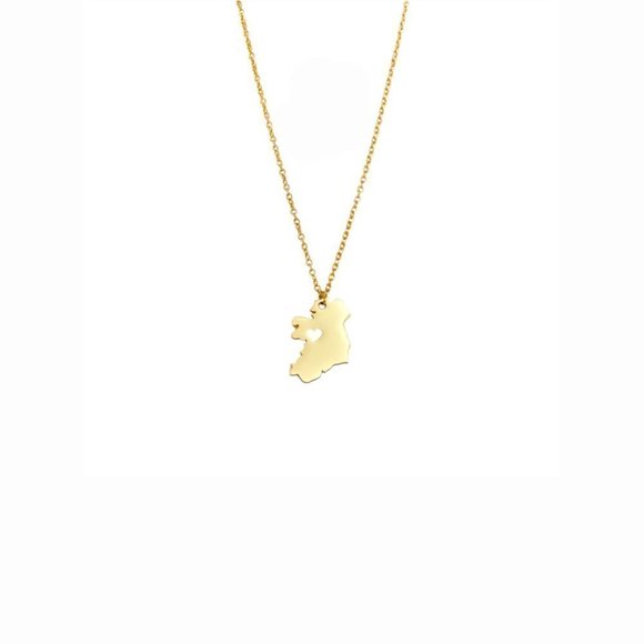 St. Patrick's Day Map of Ireland Gold Charm Necklace with Heart - Picture 2 of 2